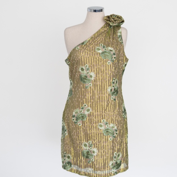 Badgley Mischka - Rosette One-Shoulder Sequin Mini Dress - Picture 2 of 15